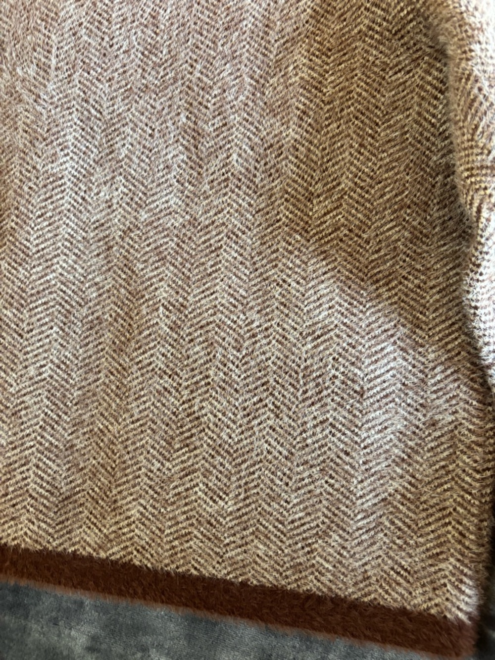 J.McLaughlin Inez Sweater Jacket XL Brown Herringbone Fuzzy Trim Button Cardigan - Picture 7 of 11